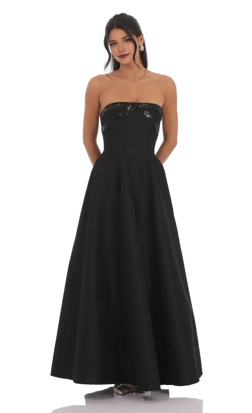 Beautiful A-Line Strapless Neck Sleeveless Lace Up Floor-Length Prom Dress